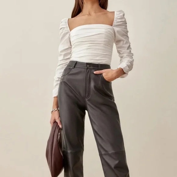 Reformation sz 4 Joi Top Smocked Zip Back - Picture 3 of 8